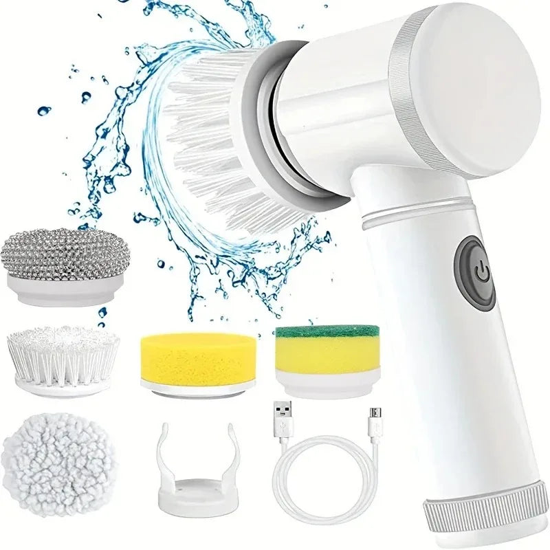 5-In-1 Electric Spin Scrubber Cleaning Brush for Bathroom Tile Bathtub Sink with 5 Replaceable Brush Heads