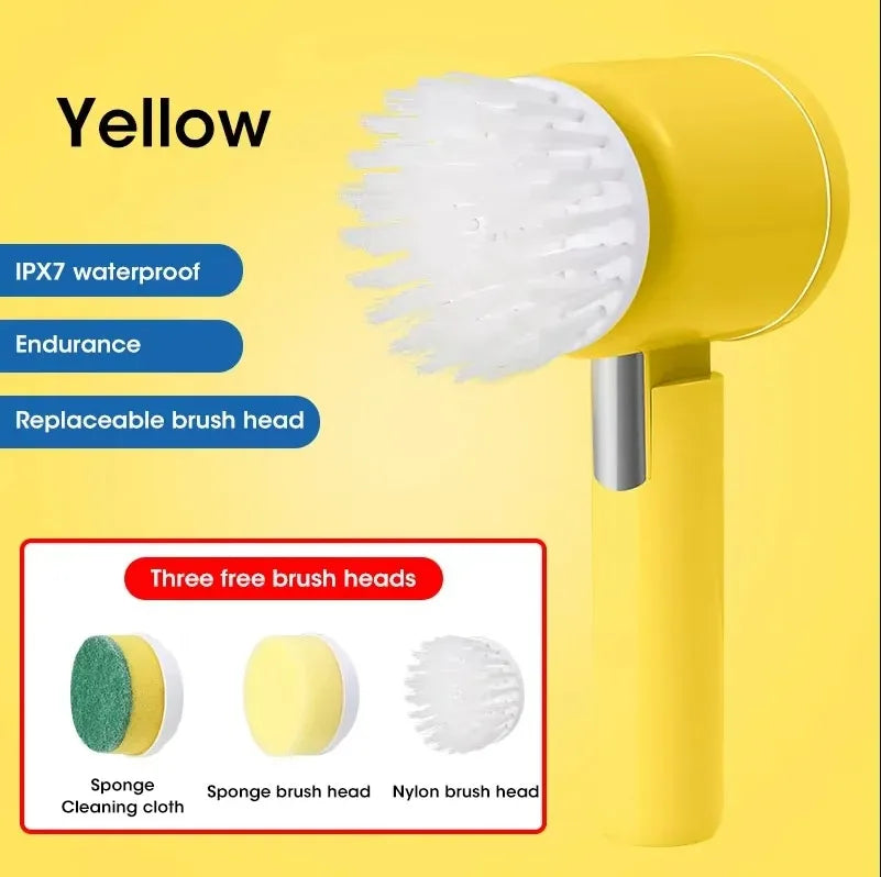 5-In-1 Electric Spin Scrubber Cleaning Brush for Bathroom Tile Bathtub Sink with 5 Replaceable Brush Heads