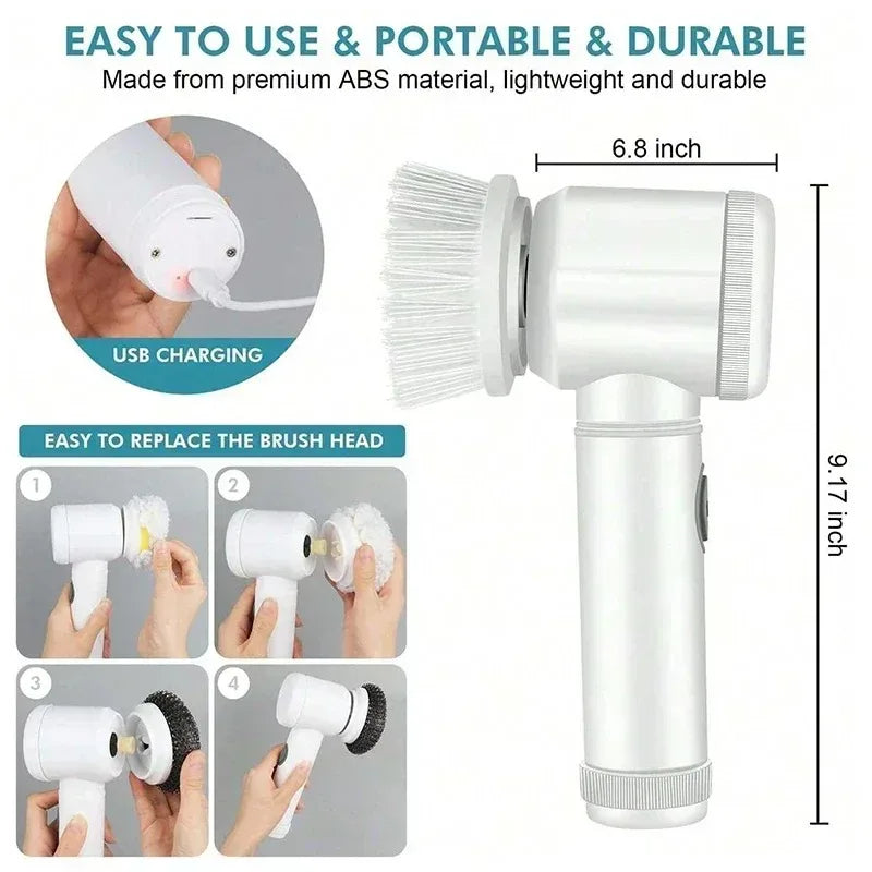 5-In-1 Electric Spin Scrubber Cleaning Brush for Bathroom Tile Bathtub Sink with 5 Replaceable Brush Heads
