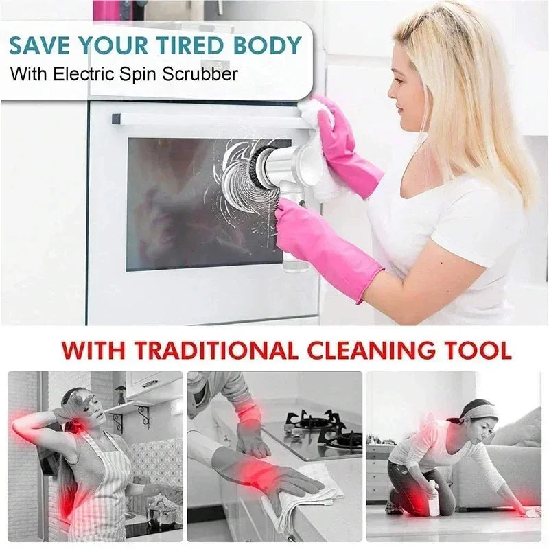 5-In-1 Electric Spin Scrubber Cleaning Brush for Bathroom Tile Bathtub Sink with 5 Replaceable Brush Heads
